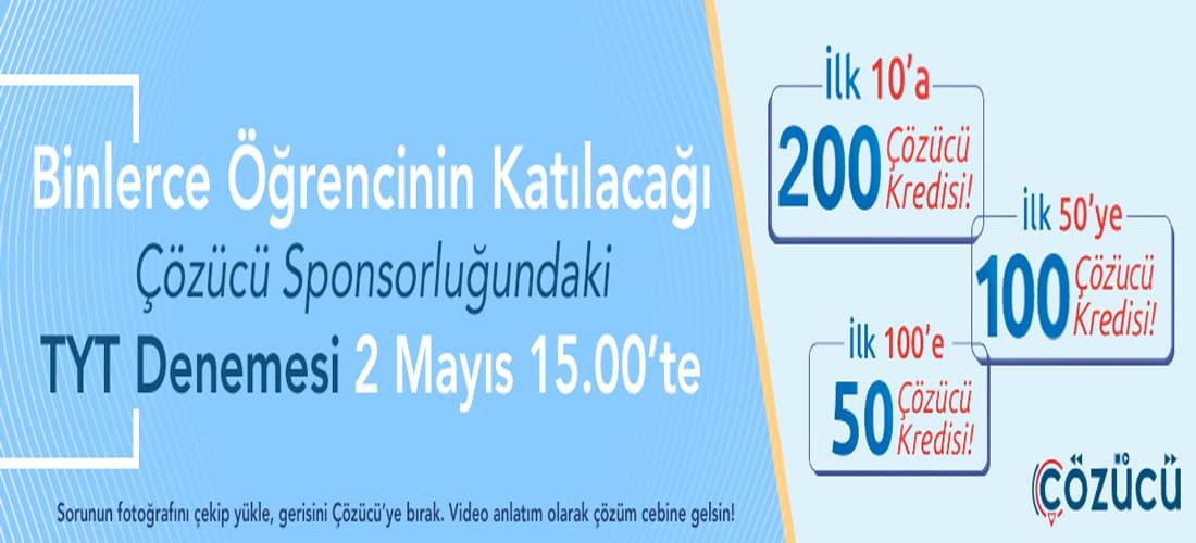 Çözücü Sponsorluğundaki TYT Denemesi 2 Mayıs 2021 Tarihinde