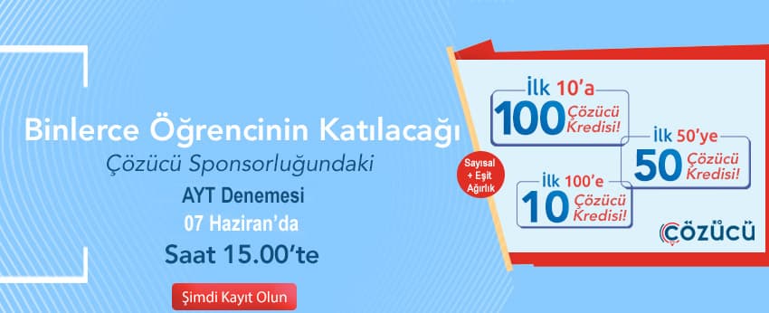 Çözücü Sponsorluğundaki AYT Denemesi 07 Haziran 2020 Tarihinde